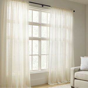 Pair Pottery Barn Emery Linen Sheer Curtain Panels 50” x 108” Ivory